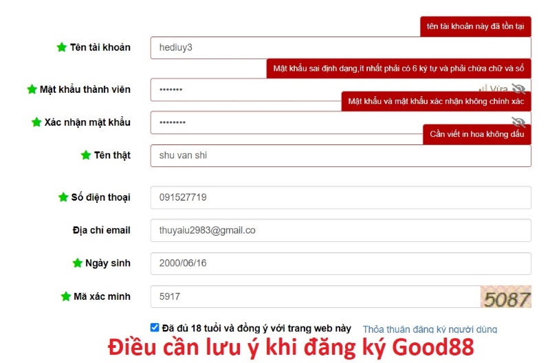 Những điều cần lưu ý khi đăng ký Good88